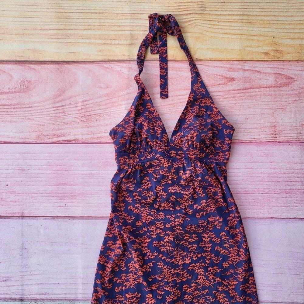 Vintage 70s The Now Generation Navy Red Print Halter Retro Maxi Dress‎ Size XS